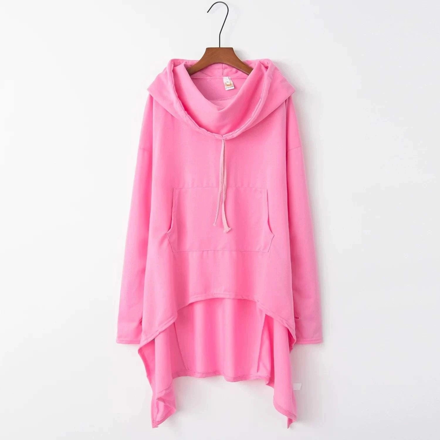 Women's Long Loose Hoodie Dress with Pockets Solid Color-black / XXXL