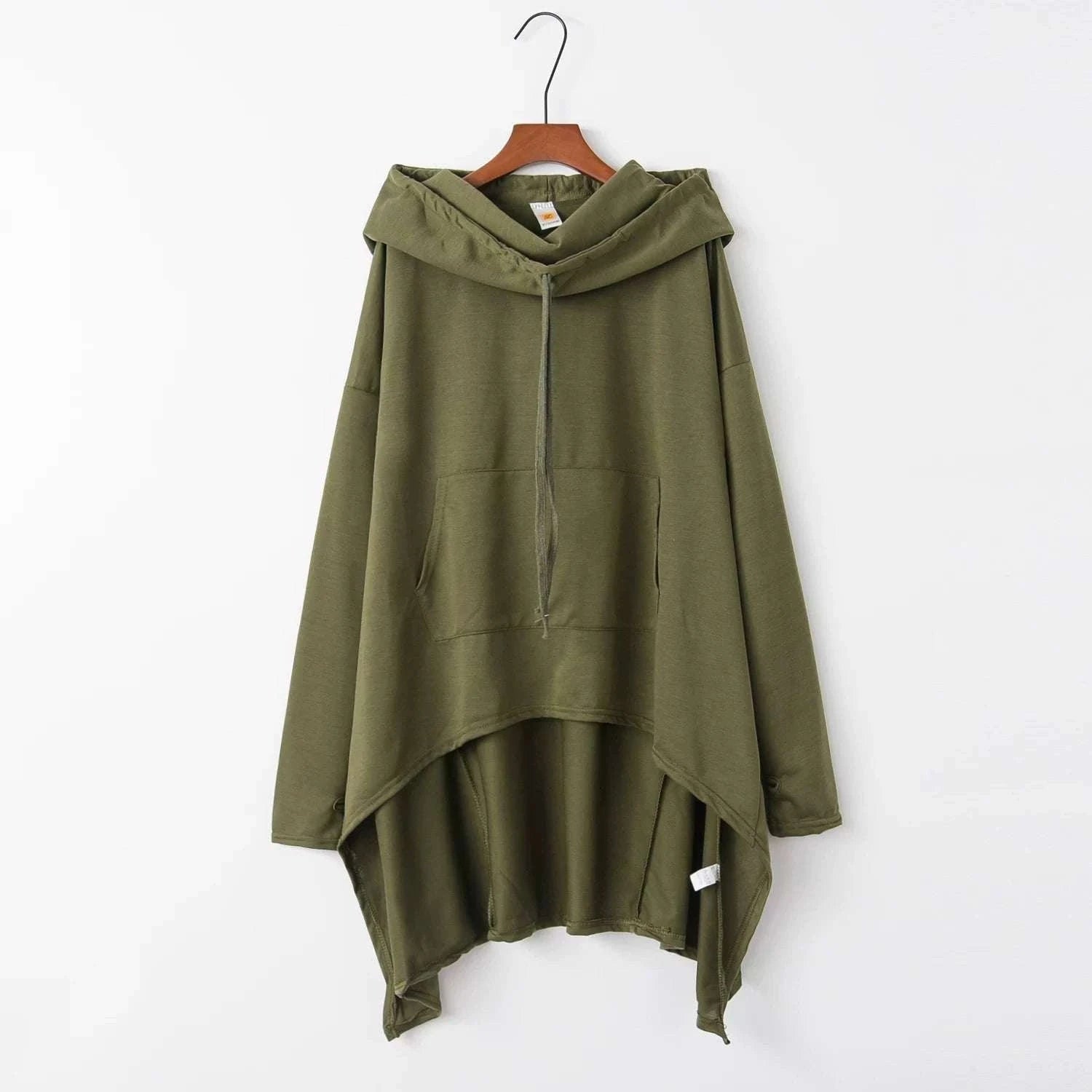 Women's Long Loose Hoodie Dress with Pockets Solid Color-black / XXXL