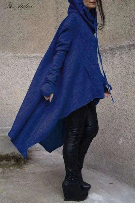Women's Long Loose Hoodie Dress with Pockets Solid Color-black / XXXL