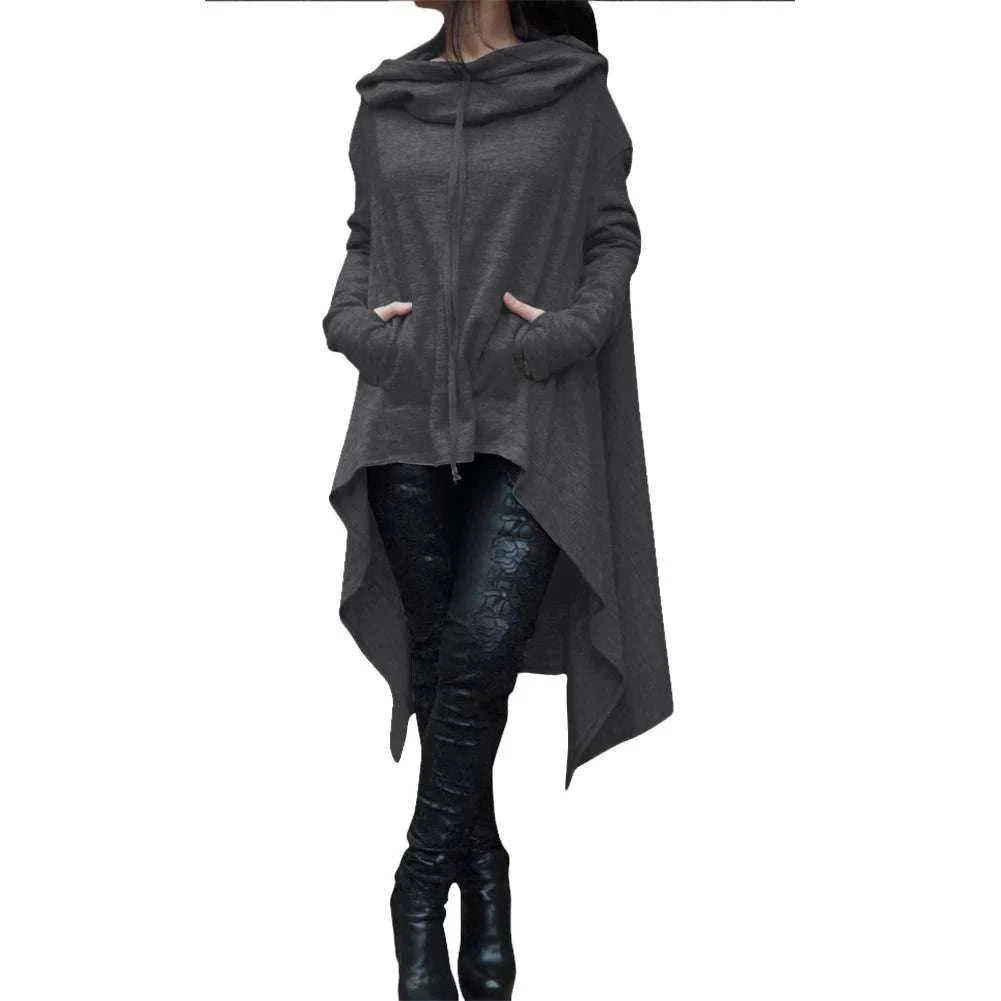 Women's Long Loose Hoodie Dress with Pockets Solid Color-black / XXXL