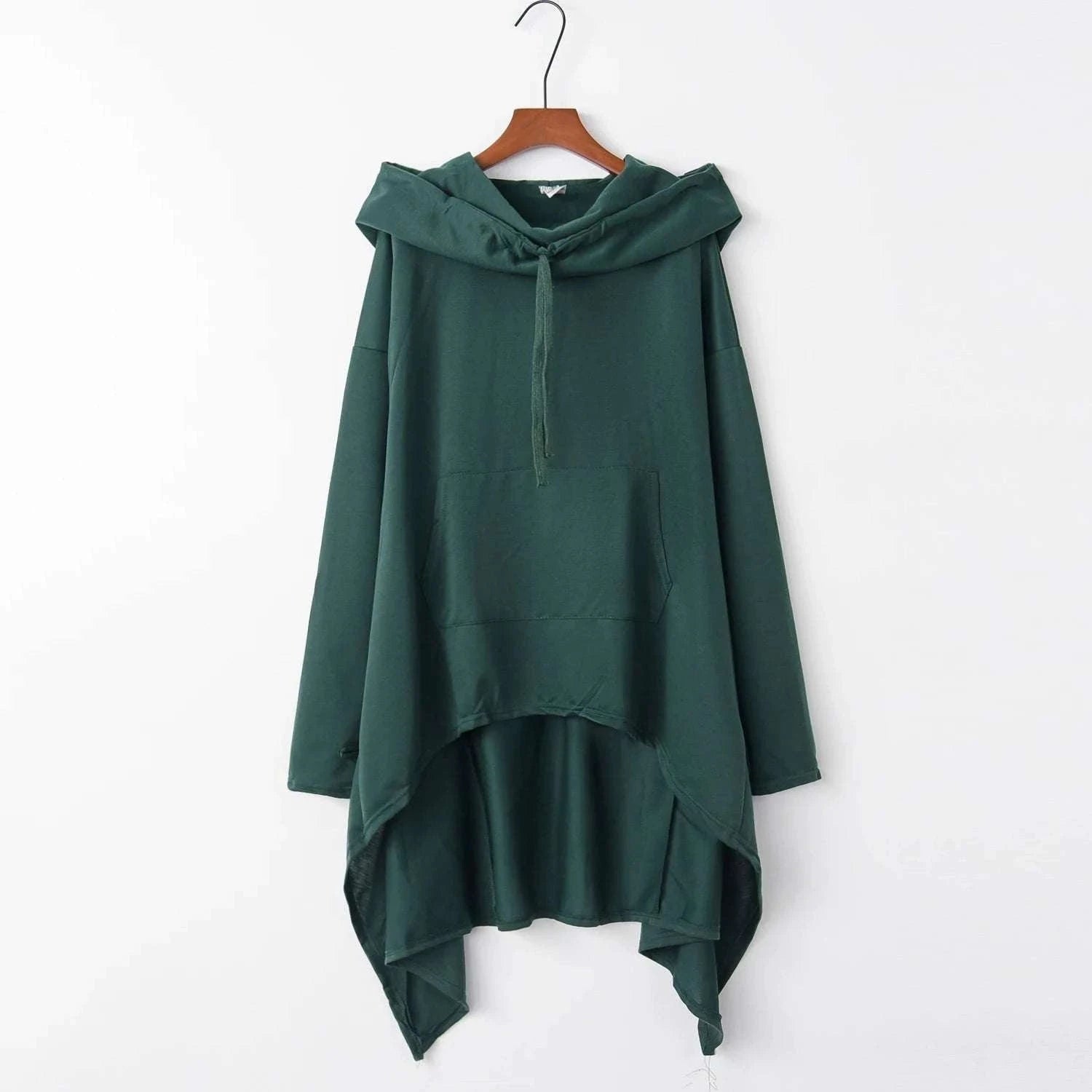 Women's Long Loose Hoodie Dress with Pockets Solid Color-black / XXXL