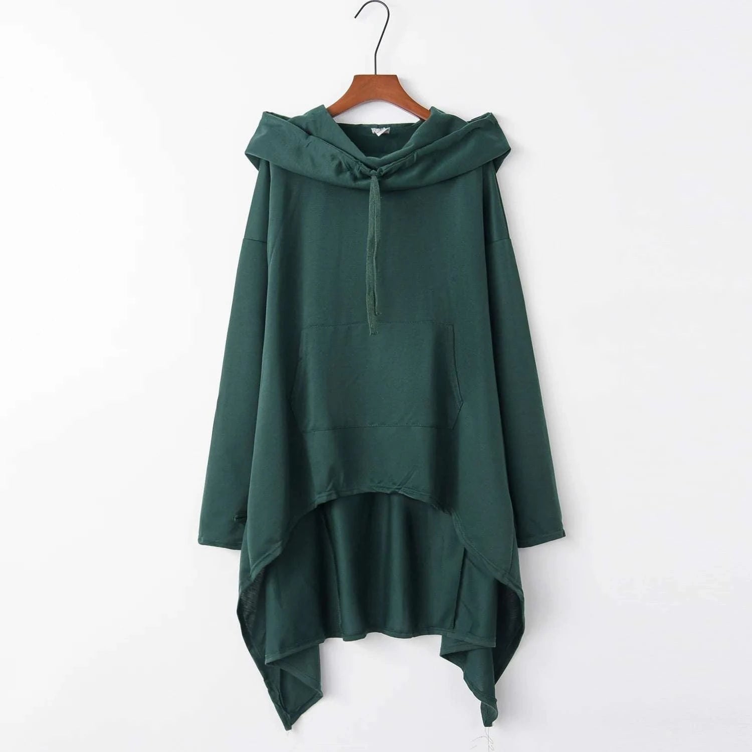 Women's Long Loose Hoodie Dress with Pockets Solid Color-black / XXXL