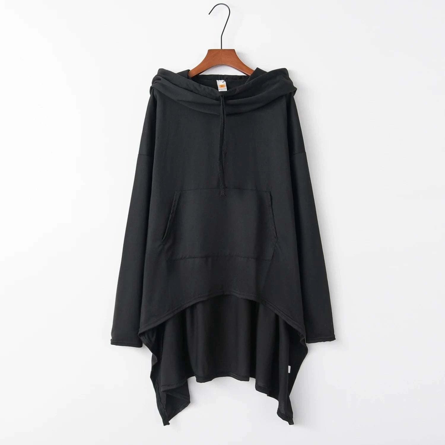 Women's Long Loose Hoodie Dress with Pockets Solid Color-black / XXXL
