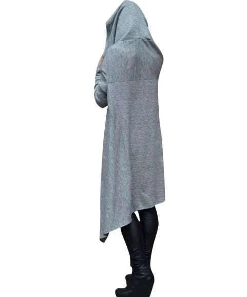 Women's Long Loose Hoodie Dress with Pockets Solid Color-black / XXXL