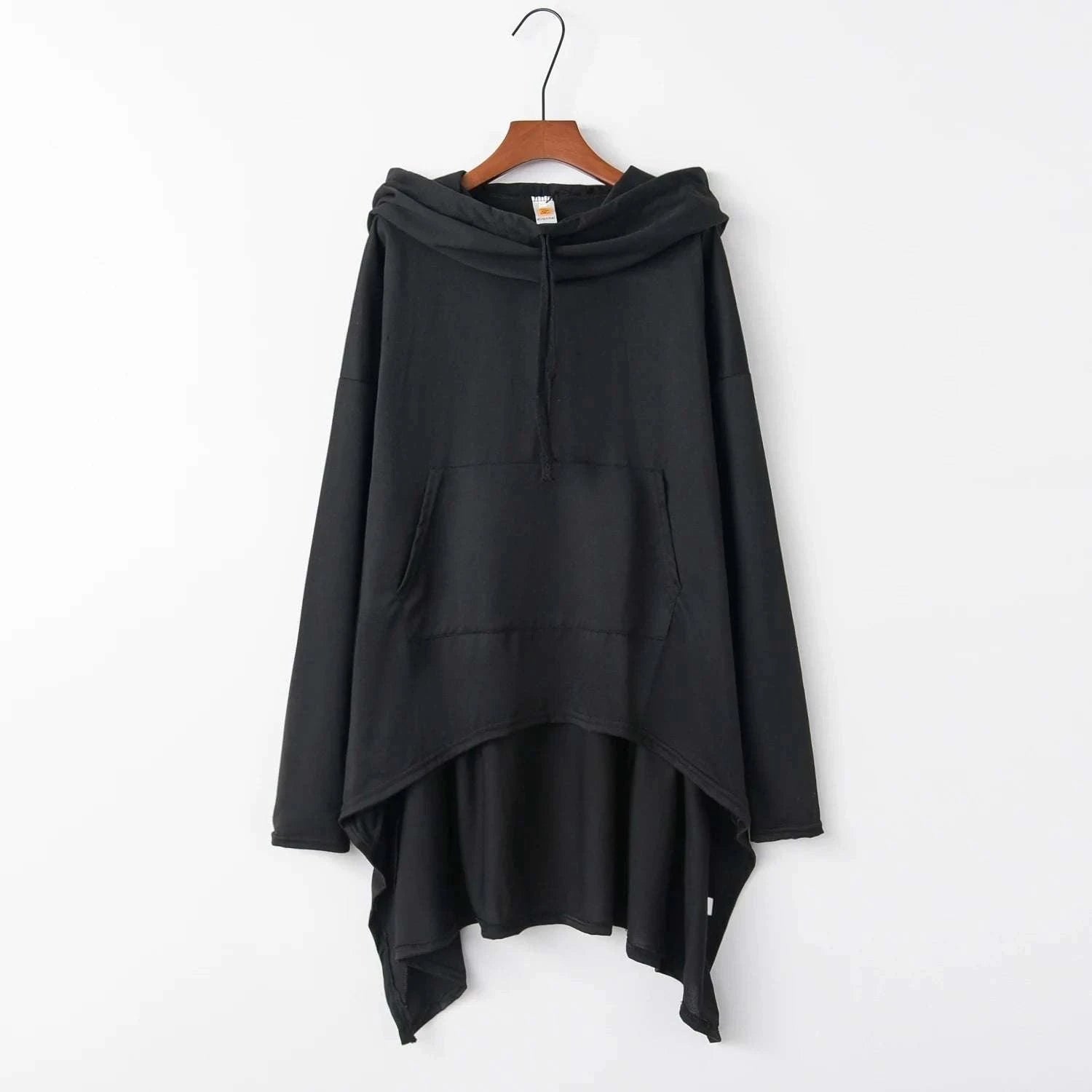 Women's Long Loose Hoodie Dress with Pockets Solid Color-black / XXXL