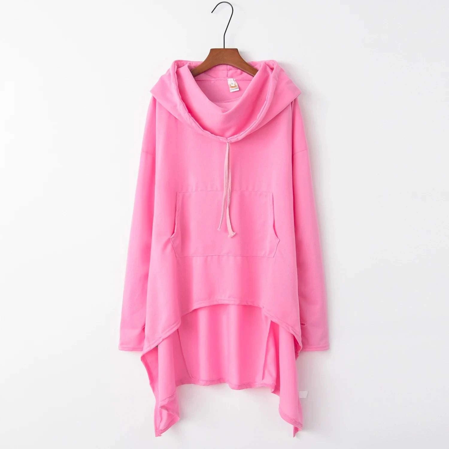 Women's Long Loose Hoodie Dress with Pockets Solid Color-black / XXXL