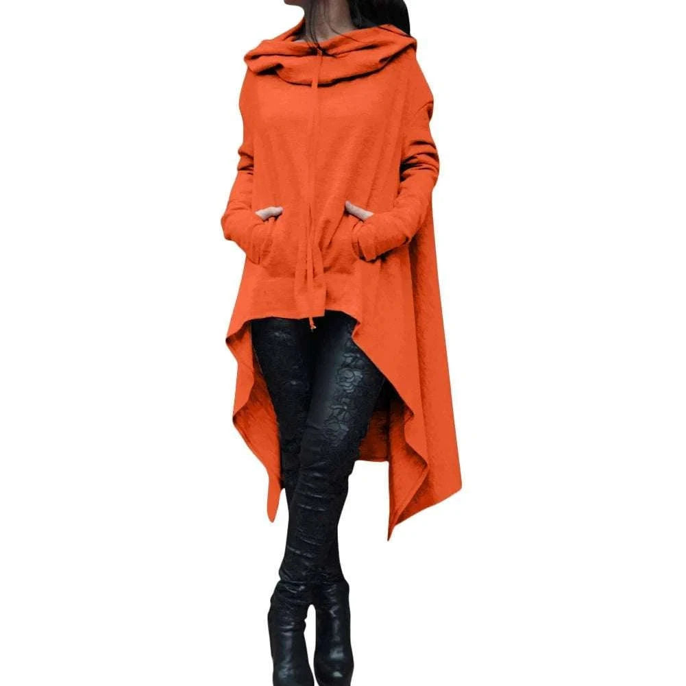 Women's Long Loose Hoodie Dress with Pockets Solid Color-black / XXXL