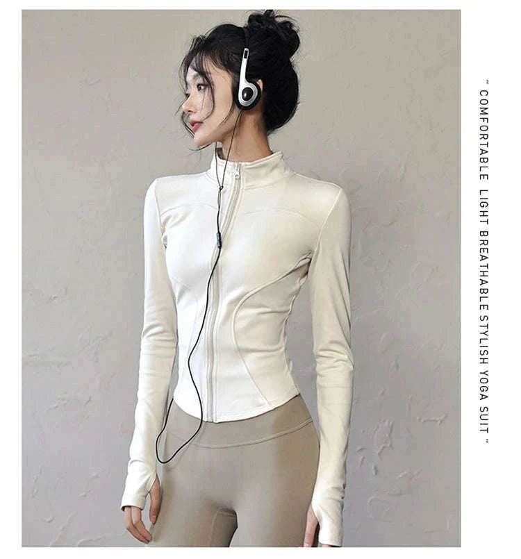 Women's Long Sleeve Sports Jacket for Cold-Weather Training-Khaki / M