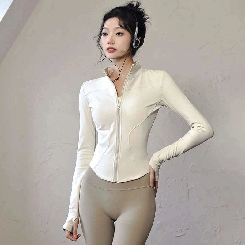 Women's Long Sleeve Sports Jacket for Cold-Weather Training-Khaki / M