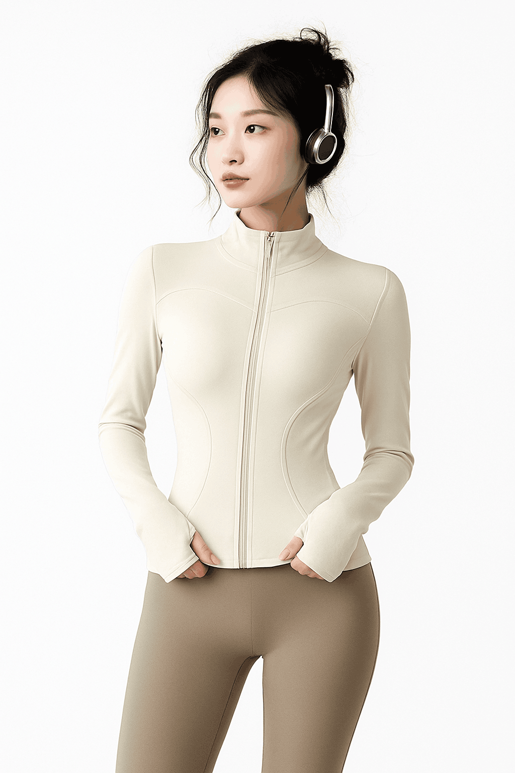 Women's Long Sleeve Sports Jacket for Cold-Weather Training-Khaki / M