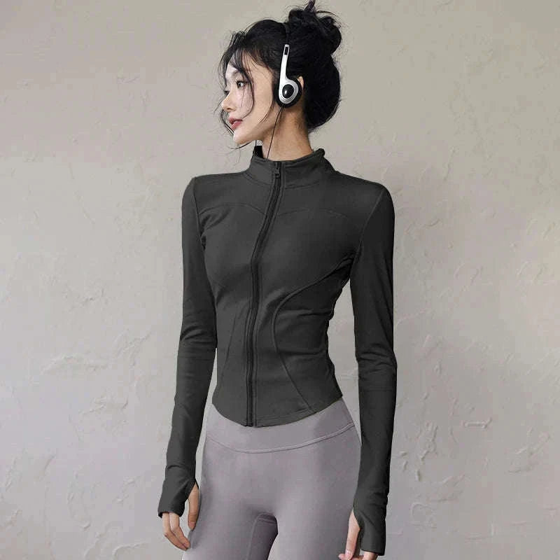 Women's Long Sleeve Sports Jacket for Cold-Weather Training-Khaki / M