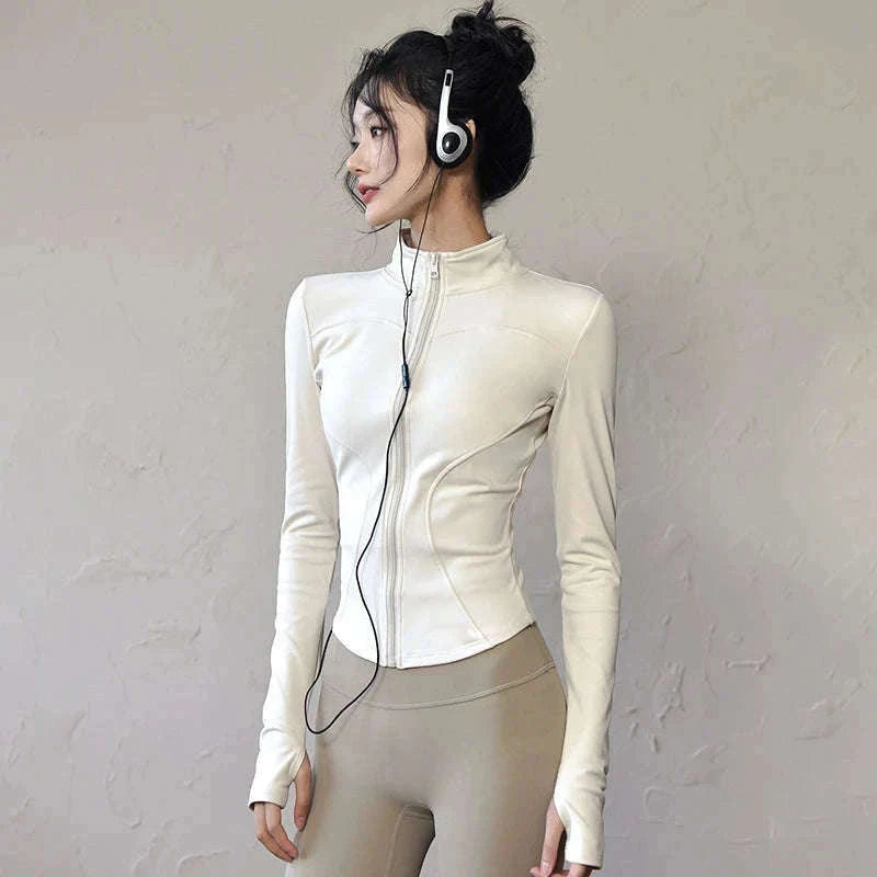 Women's Long Sleeve Sports Jacket for Cold-Weather Training-Khaki / M