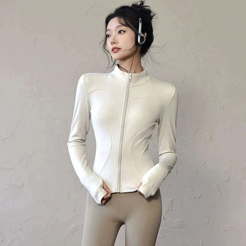 Women's Long Sleeve Sports Jacket for Cold-Weather Training-Khaki / M