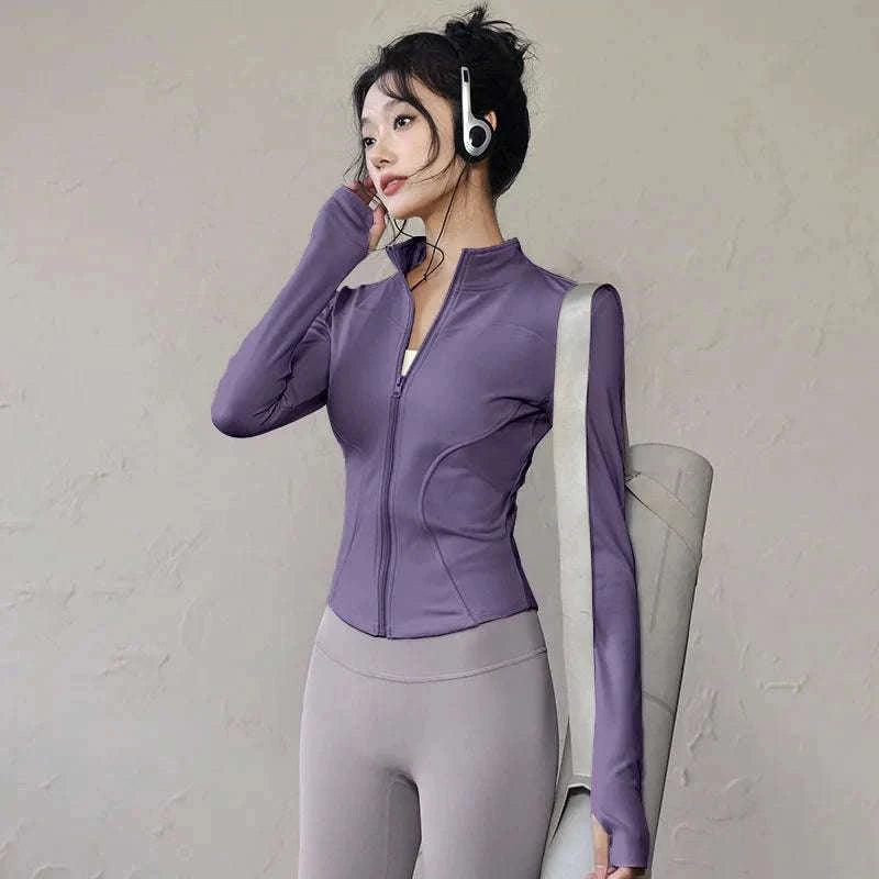 Women's Long Sleeve Sports Jacket for Cold-Weather Training-Khaki / M