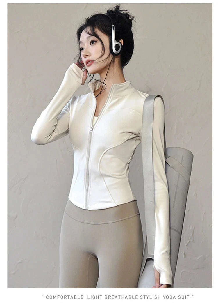 Women's Long Sleeve Sports Jacket-Khaki / M