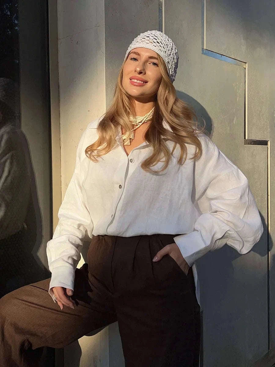 Women's Loose Cotton Button-Up Shirt Cardigan for Spring Summer-White / M