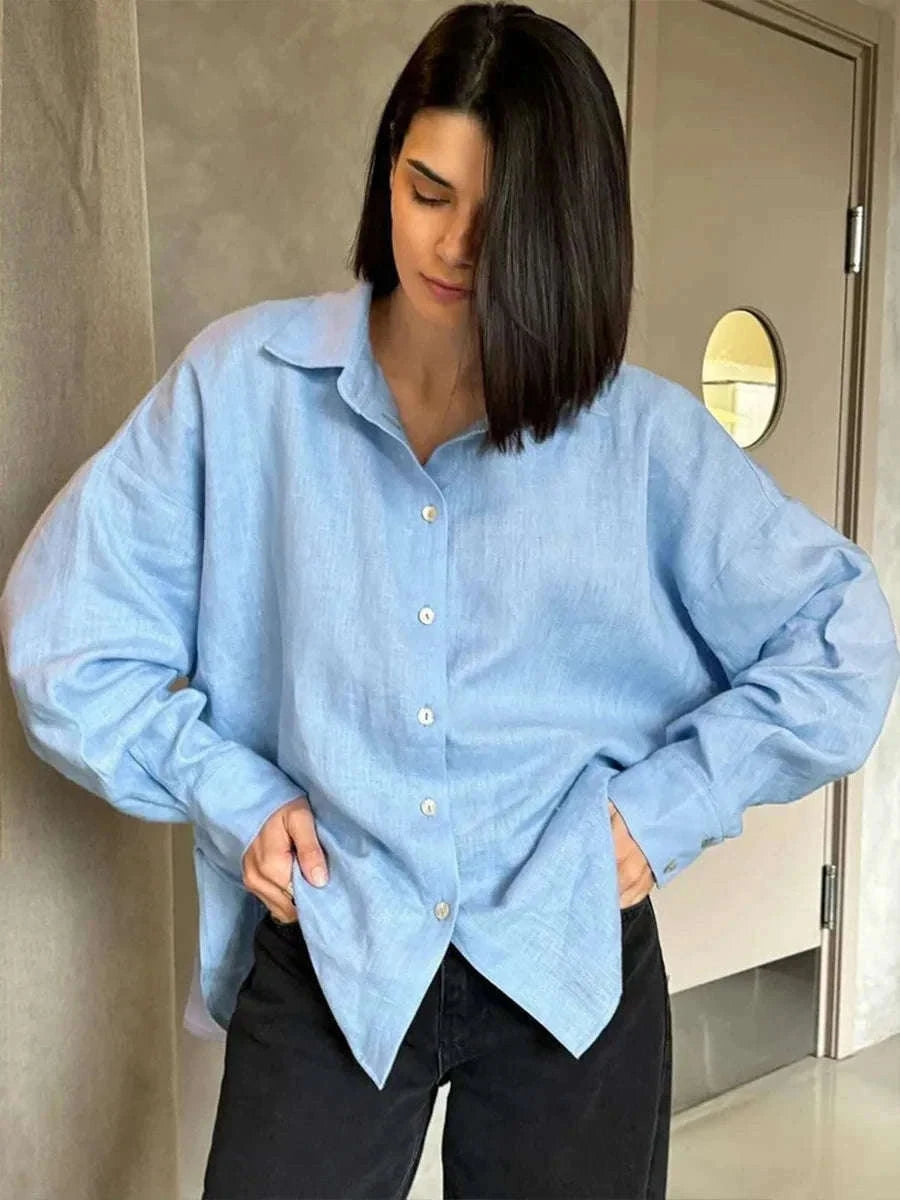 Women's Loose Cotton Button-Up Shirt Cardigan for Spring Summer-White / M