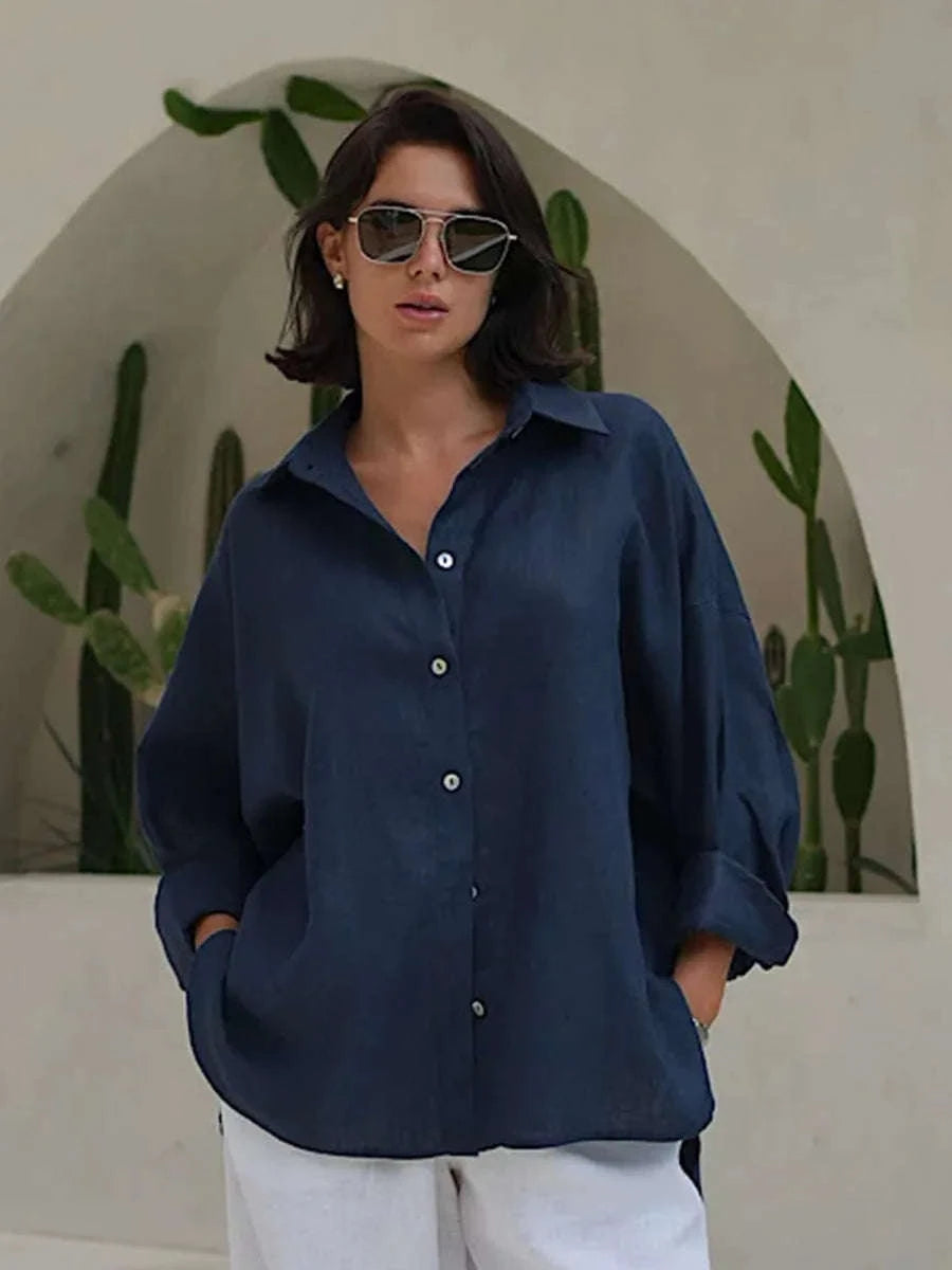 Women's Loose Cotton Button-Up Shirt Cardigan for Spring Summer-White / M