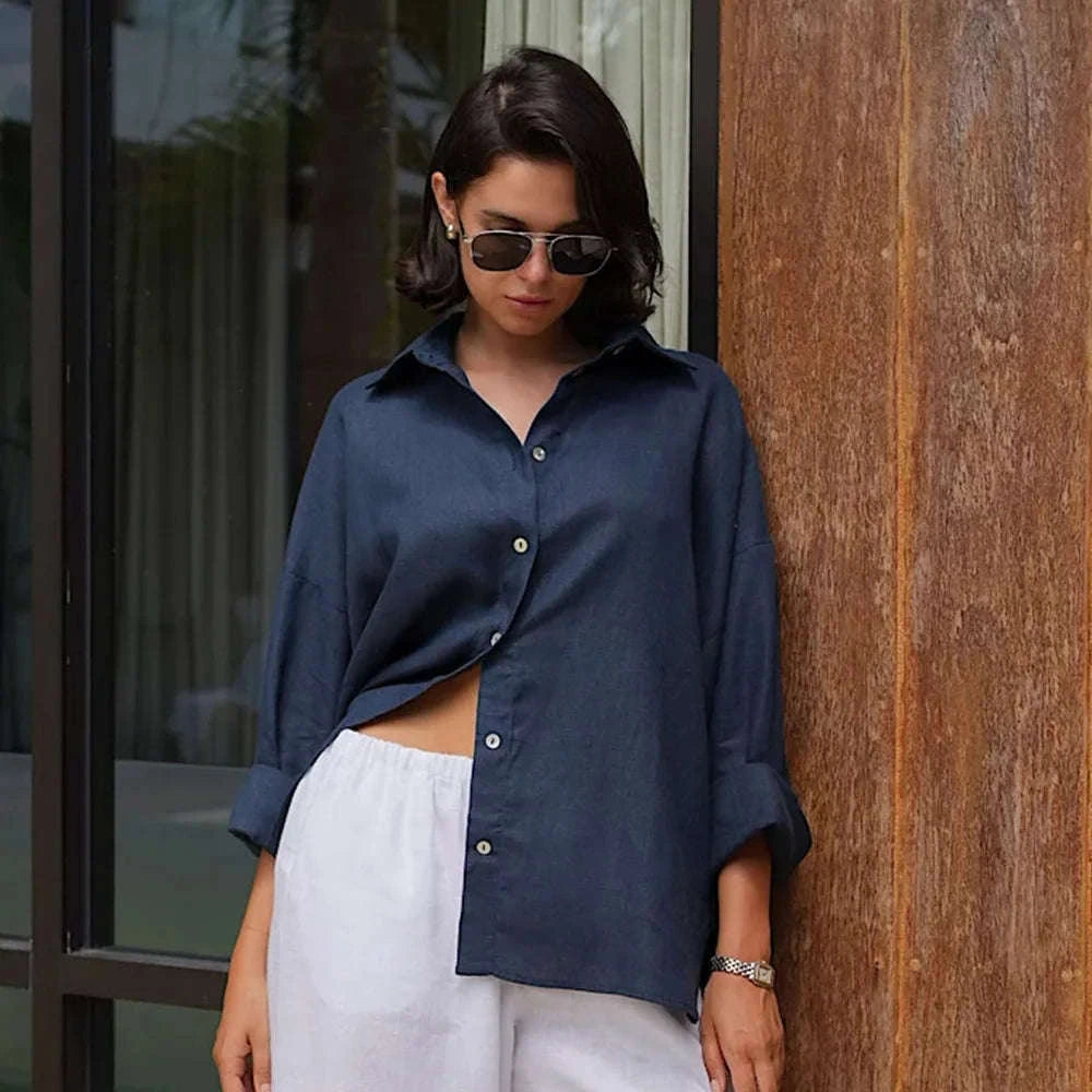Women's Loose Cotton Button-Up Shirt Cardigan for Spring Summer-White / M
