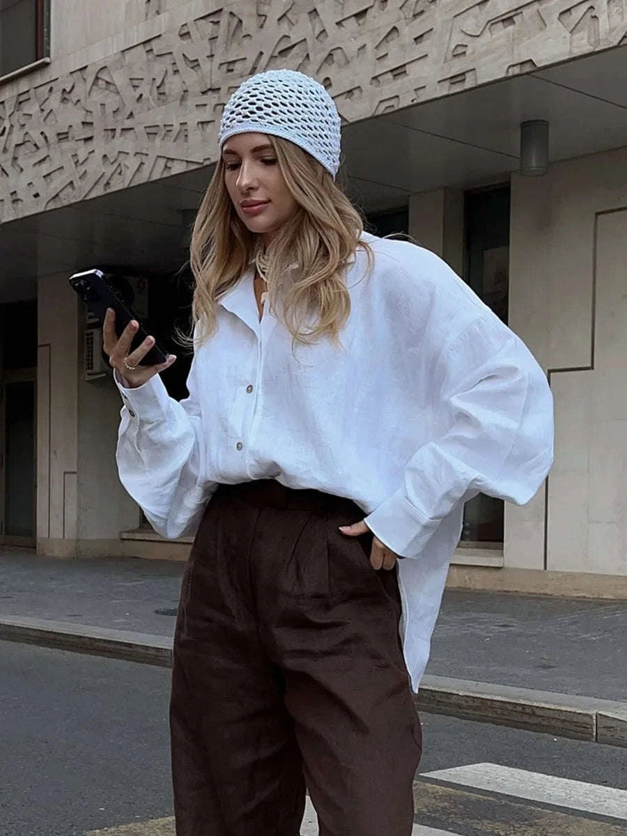 Women's Loose Cotton Button-Up Shirt Cardigan for Spring Summer-White / M