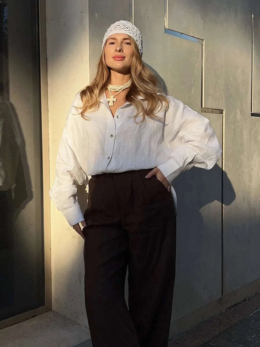Women's Loose Cotton Button-Up Shirt Cardigan for Spring Summer-White / M
