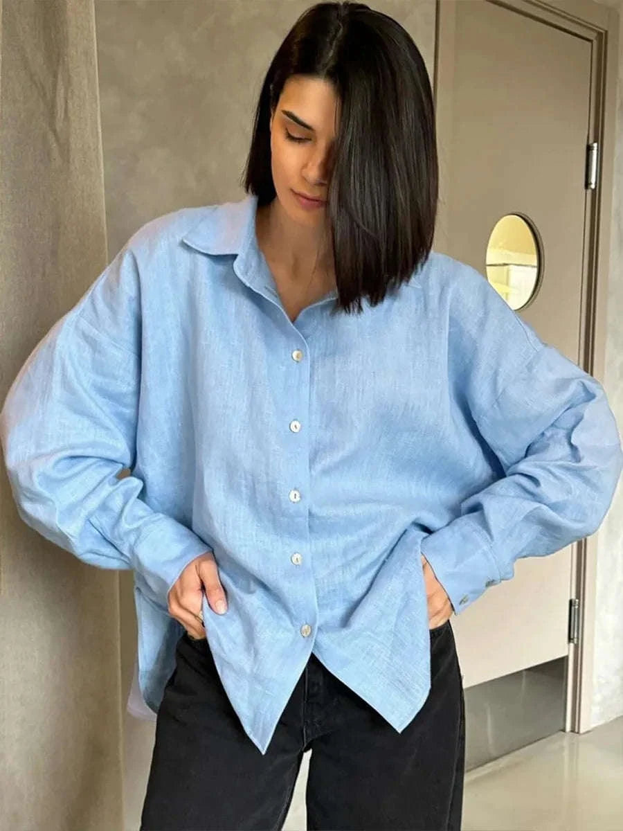 Women's Loose Cotton Button-Up Shirt Cardigan for Spring Summer-White / M