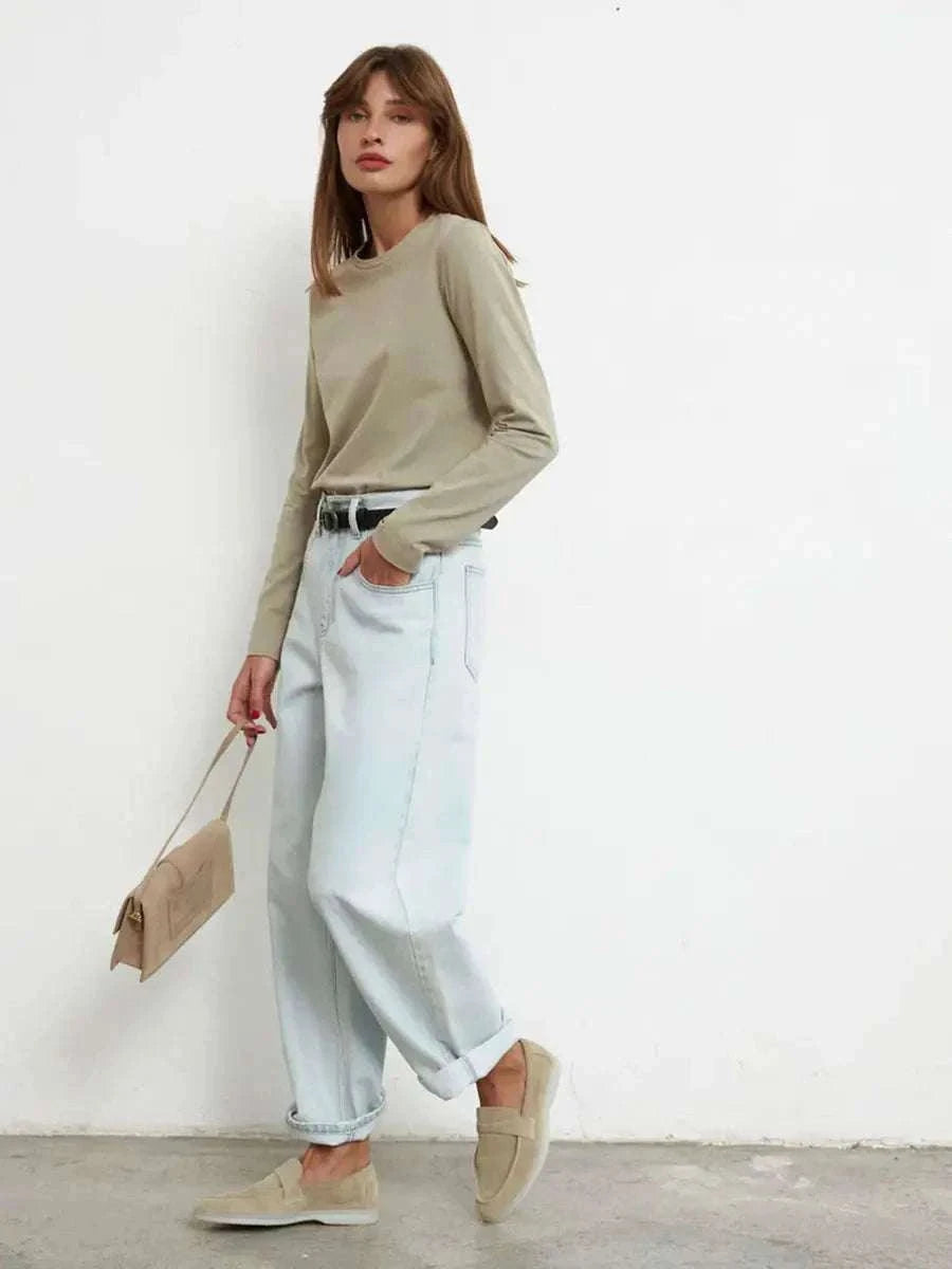 Women’s Loose Cotton Everyday T-Shirt – Soft Casual O-Neck Tee-Light Green / L