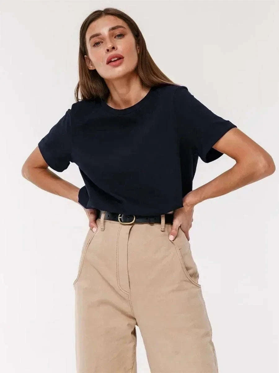 Women’s Loose Fit 100% Cotton T-Shirt – Casual Short Sleeve Basic Top-Navy Blue / S