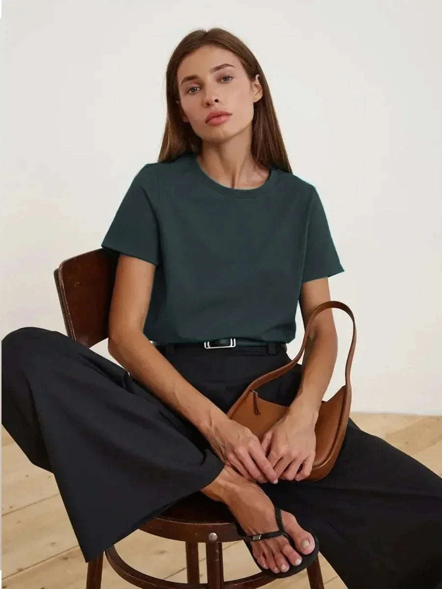 Women’s Loose Fit 100% Cotton T-Shirt – Casual Short Sleeve Basic Top-Navy Blue / S