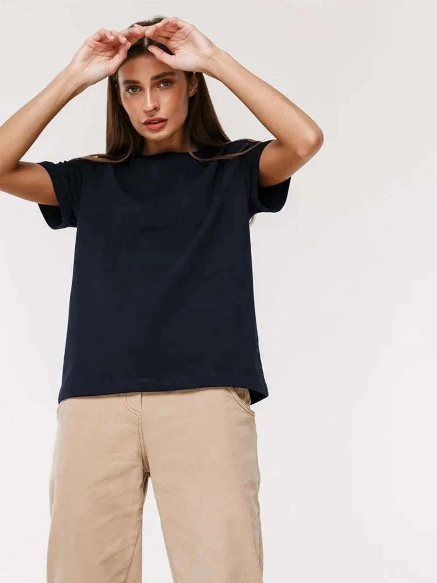Women’s Loose Fit 100% Cotton T-Shirt – Casual Short Sleeve Basic Top-Navy Blue / S