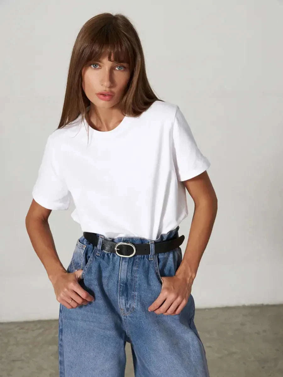Women’s Loose Fit 100% Cotton T-Shirt – Casual Short Sleeve Basic Top-Navy Blue / S