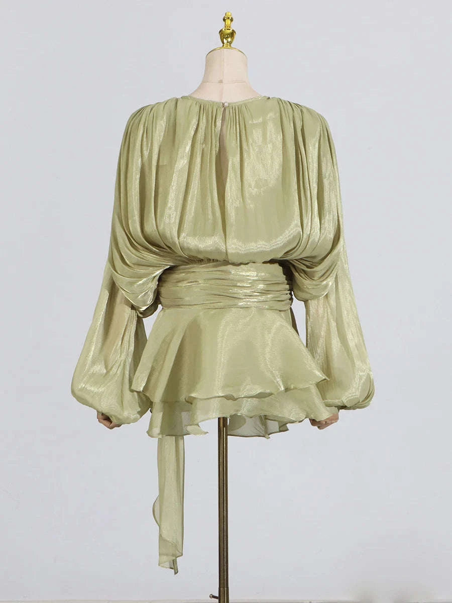 Women's Loose Lace-Up Patchwork Dress-APRICOT / XL