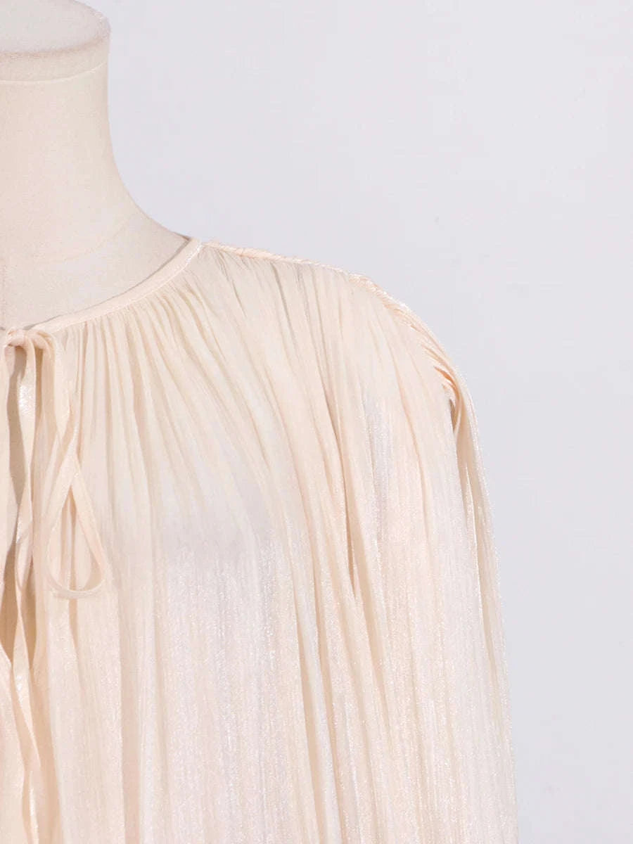 Women's Loose Lace-Up Patchwork Dress-APRICOT / XL