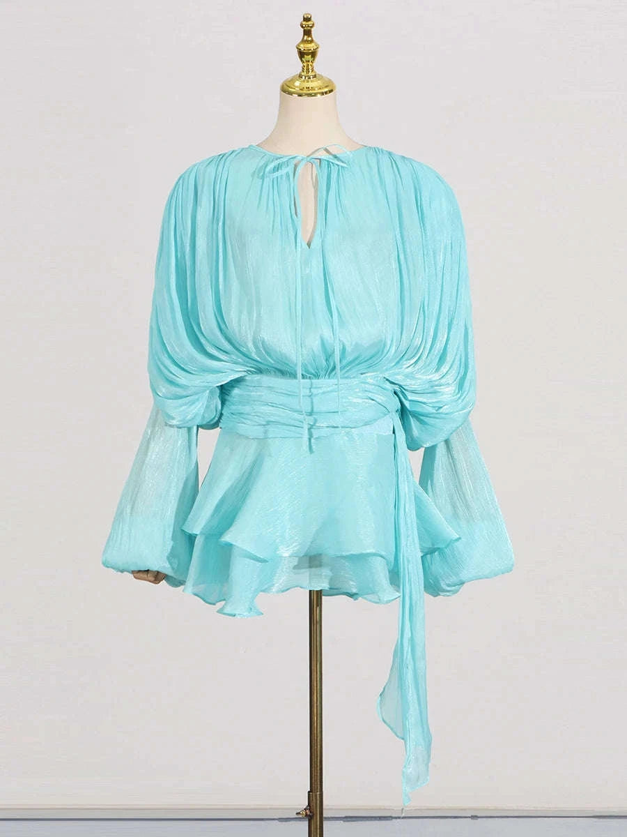 Women's Loose Lace-Up Patchwork Dress-APRICOT / XL