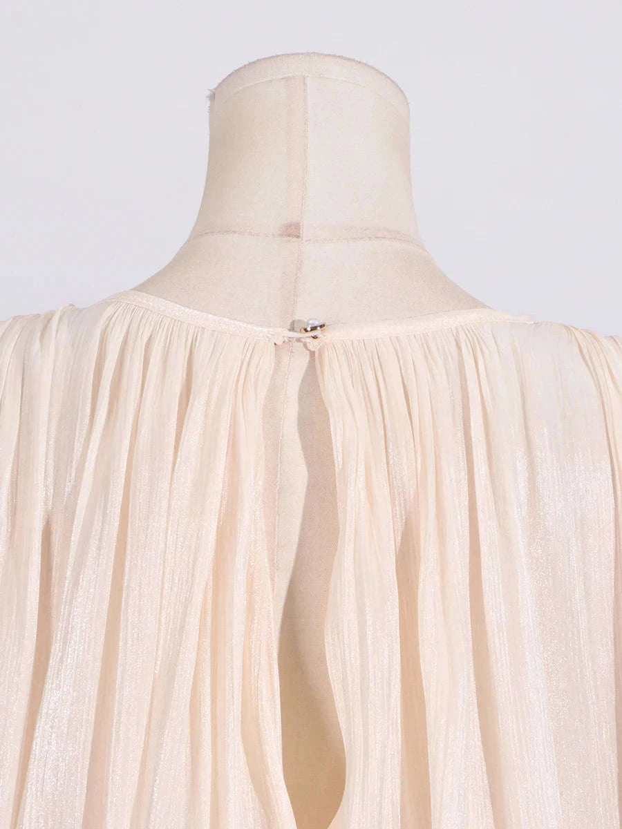 Women's Loose Lace-Up Patchwork Dress-APRICOT / XL