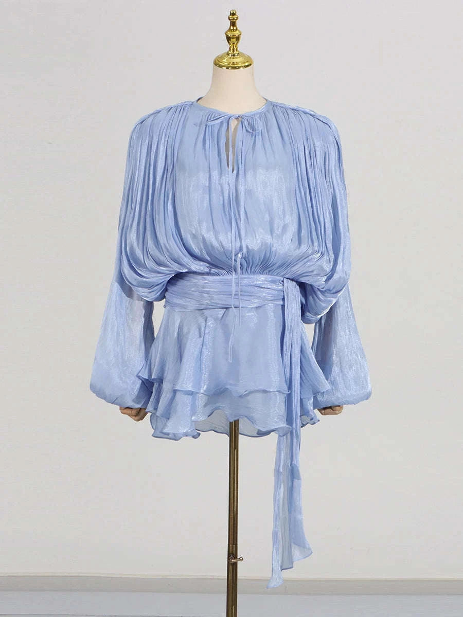 Women's Loose Lace-Up Patchwork Dress-APRICOT / XL