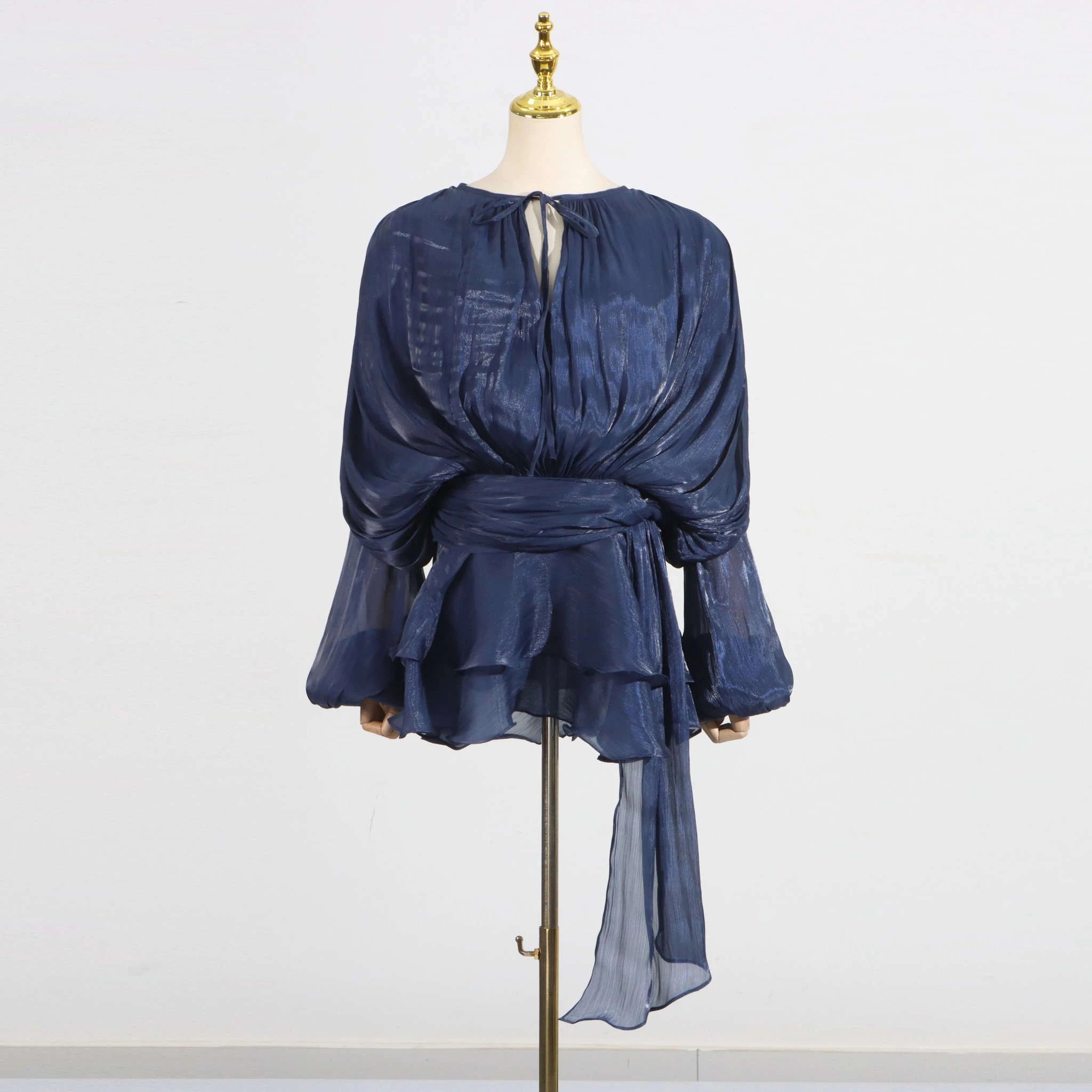 Women's Loose Lace-Up Patchwork Dress-APRICOT / XL