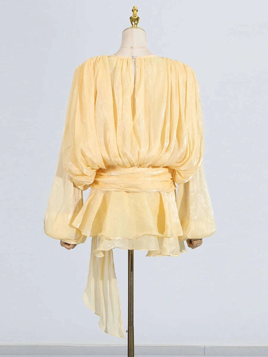 Women's Loose Lace-Up Patchwork Dress-APRICOT / XL