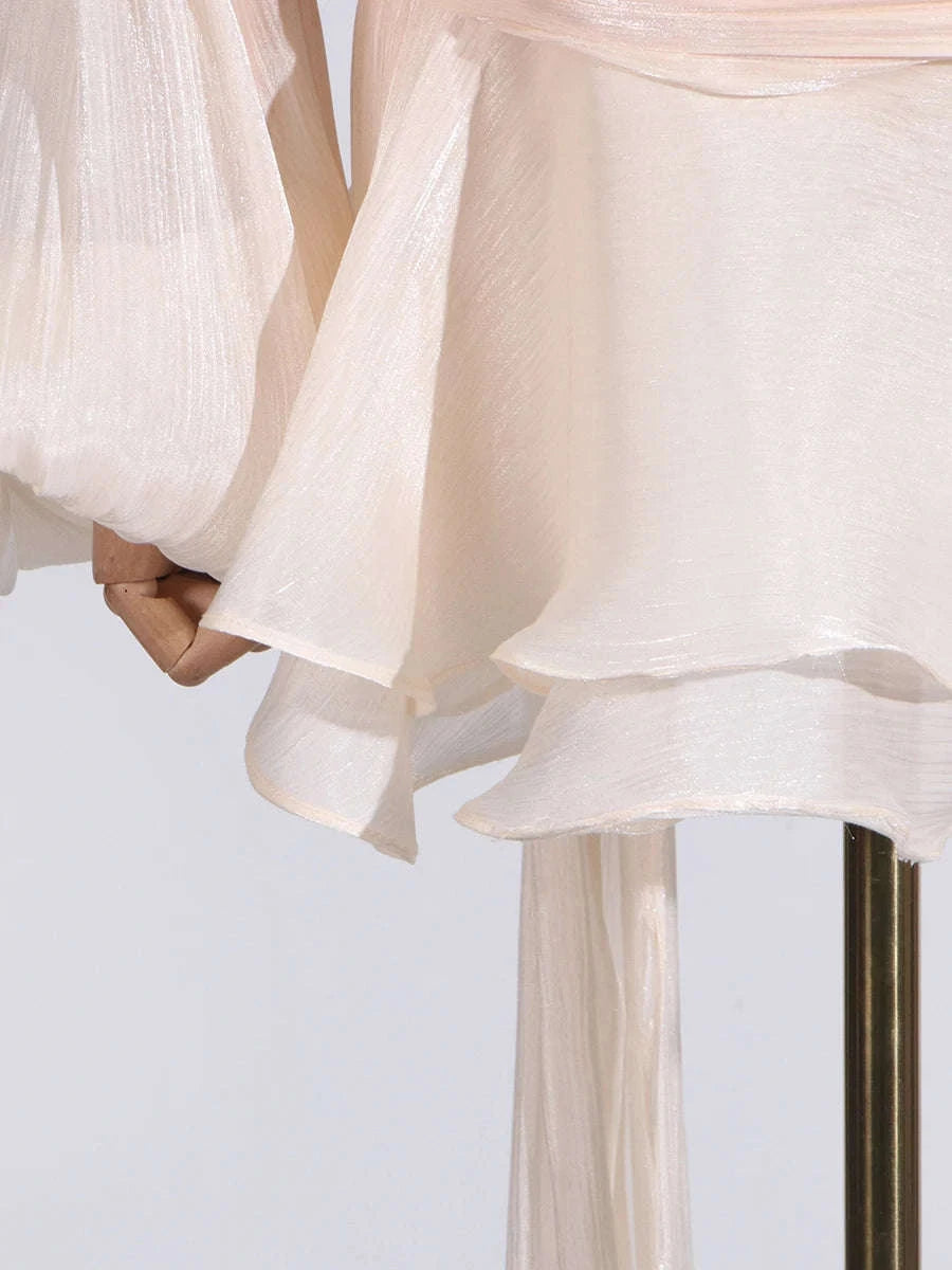 Women's Loose Lace-Up Patchwork Dress-APRICOT / XL