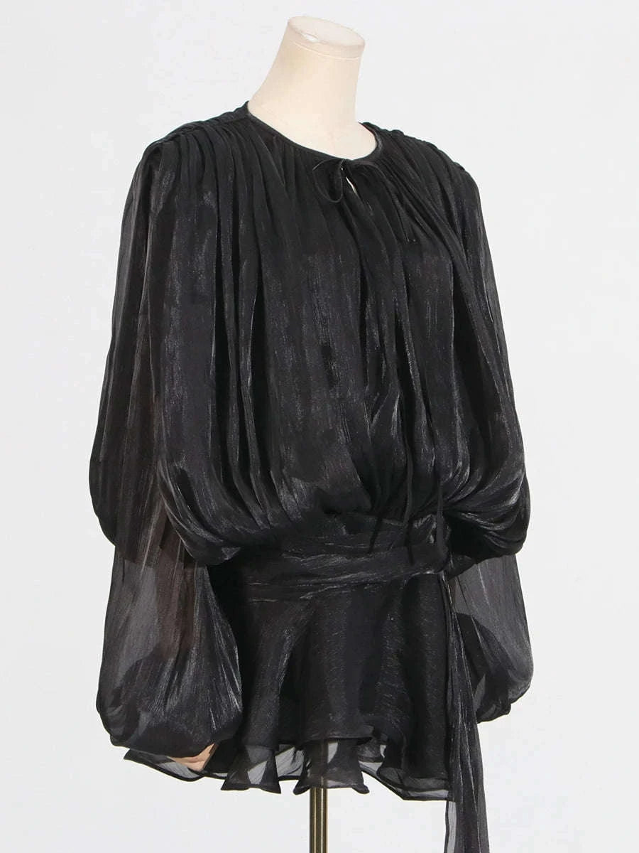 Women's Loose Lace-Up Patchwork Dress-APRICOT / XL