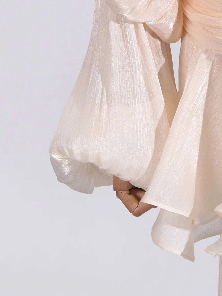 Women's Loose Lace-Up Patchwork Dress-APRICOT / XL