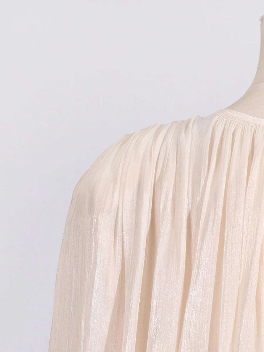 Women's Loose Lace-Up Patchwork Dress-APRICOT / XL