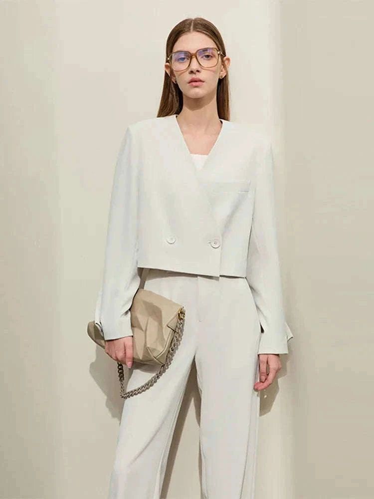Women’s Loose V-Neck Blazer and Wide Leg Pants Suit Set-Black pants / XL