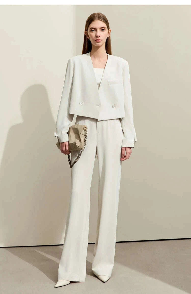 Women’s Loose V-Neck Blazer and Wide Leg Pants Suit Set-Black pants / XL