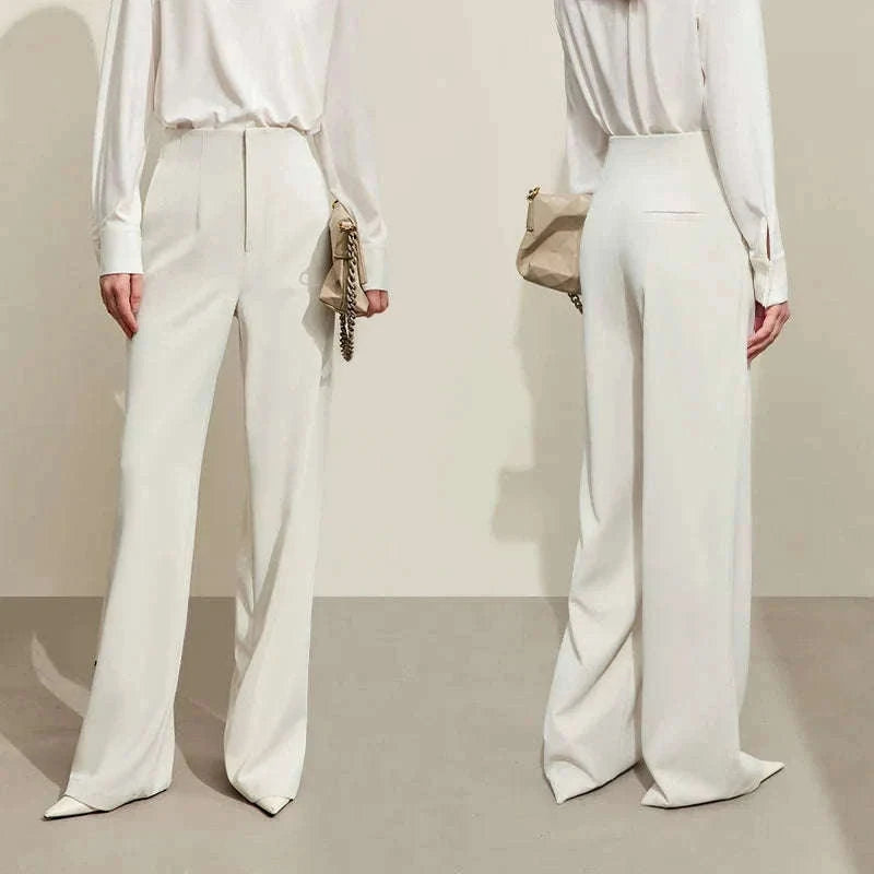 Women’s Loose V-Neck Blazer and Wide Leg Pants Suit Set-Black pants / XL