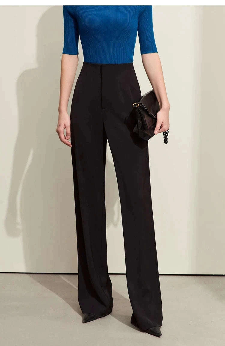 Women’s Loose V-Neck Blazer and Wide Leg Pants Suit Set-Black pants / XL