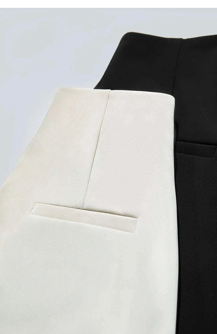Women’s Loose V-Neck Blazer and Wide Leg Pants Suit Set-Black pants / XL