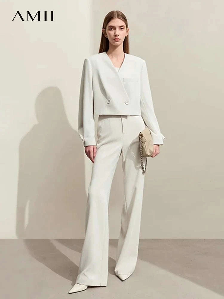 Women’s Loose V-Neck Blazer and Wide Leg Pants Suit Set-Black pants / XL