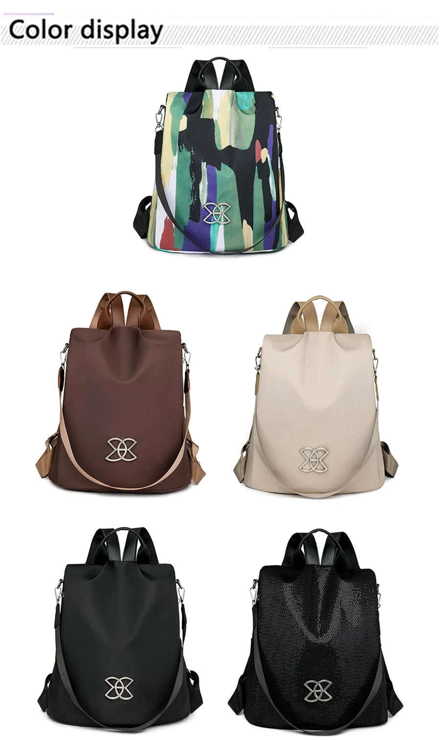 Women's Multifunction Nylon Backpack – Fashion Anti-Theft Travel Bag-Colored PoMuo