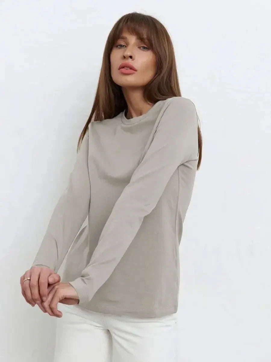 Women's Oversized Cotton Long Sleeve T-Shirt Loose Fit Casual Top-Light Grey / S
